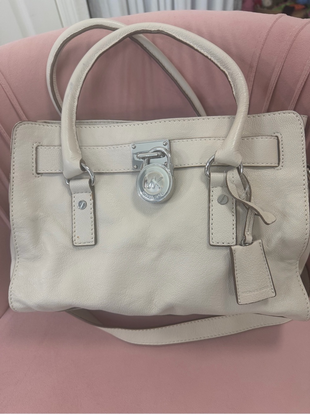Michael Kors Hamilton Off-White Leather Satchel Bag Shoulder Tote
